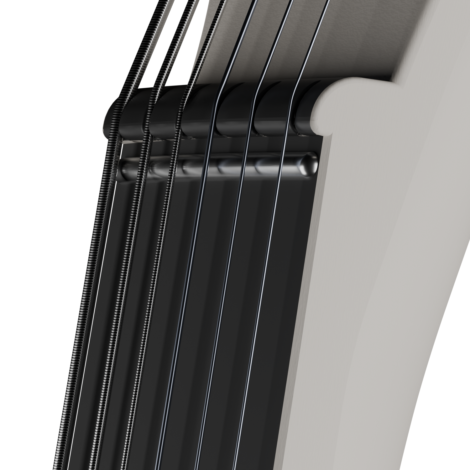 Close-up of the 0-fret (zero-fret) design on the Enya Inspire guitar neck.