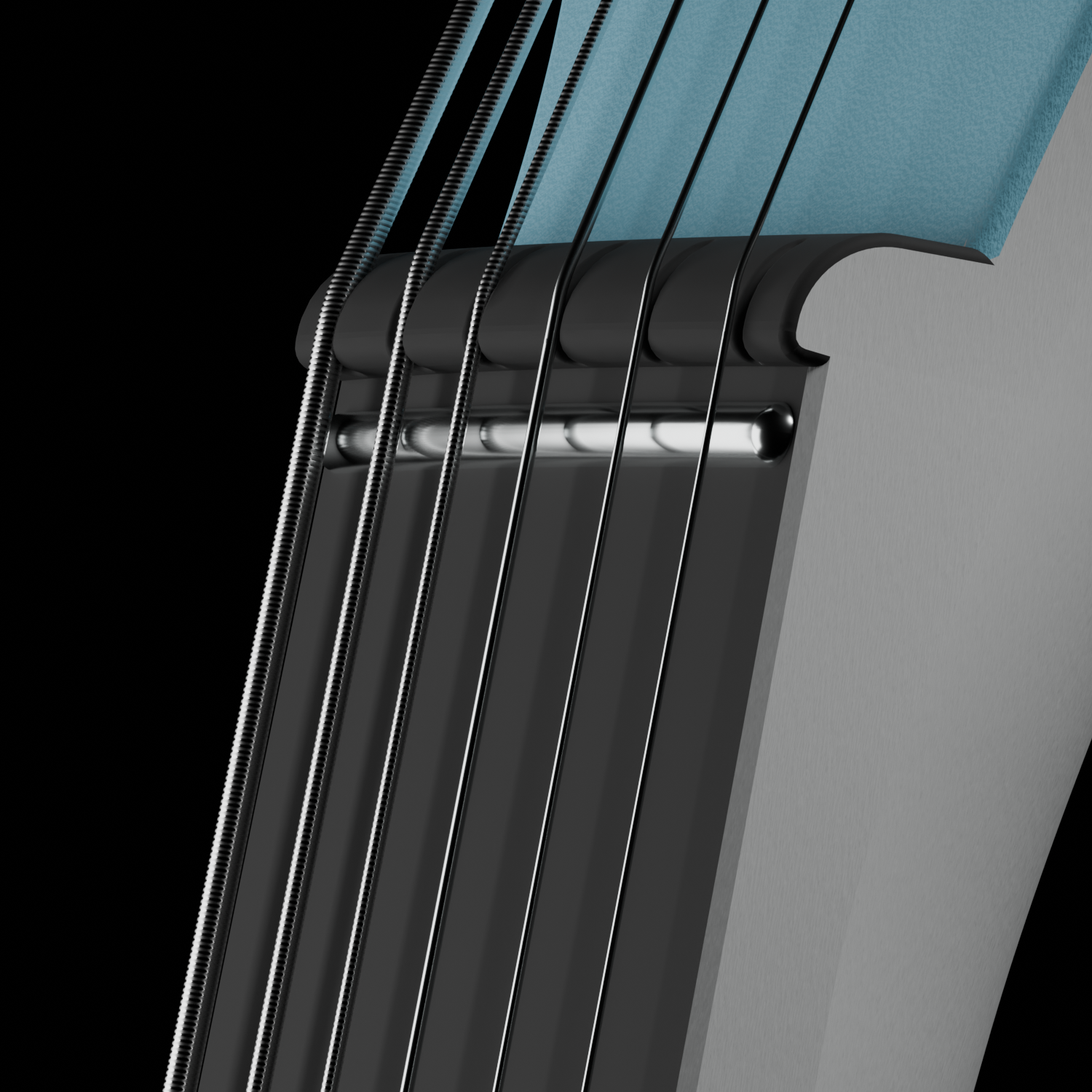 Close-up of the 0-fret (zero-fret) design on the Enya Inspire guitar neck.