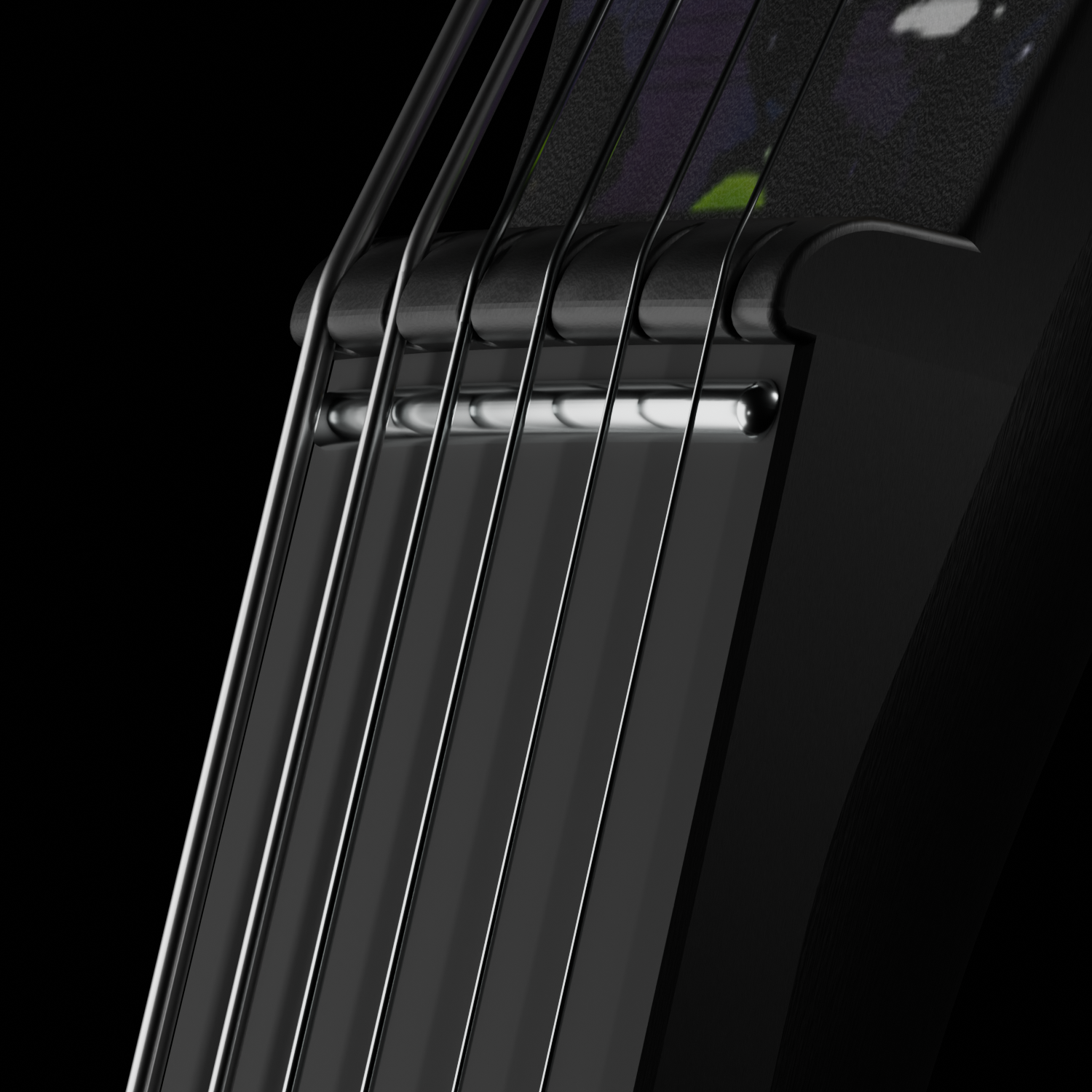 Close-up of the 0-fret (zero-fret) design on the Enya Inspire guitar neck.