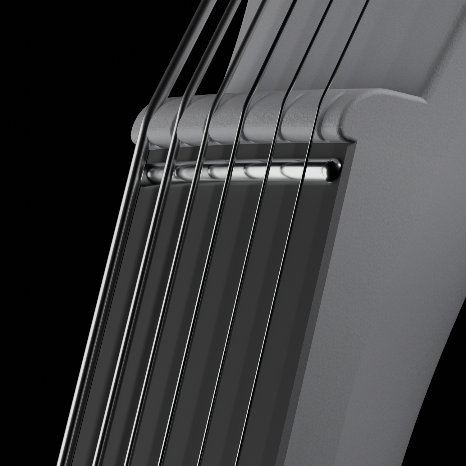 Close-up of the 0-fret (zero-fret) design on the Enya Inspire guitar neck.