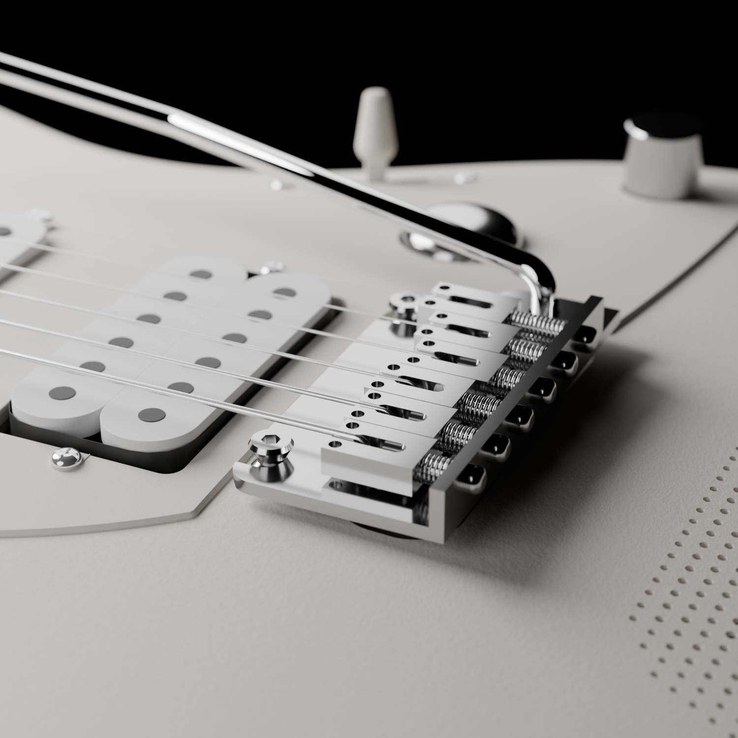 The modern 2-point tremolo system bridge on the Enya Inspire guitar.