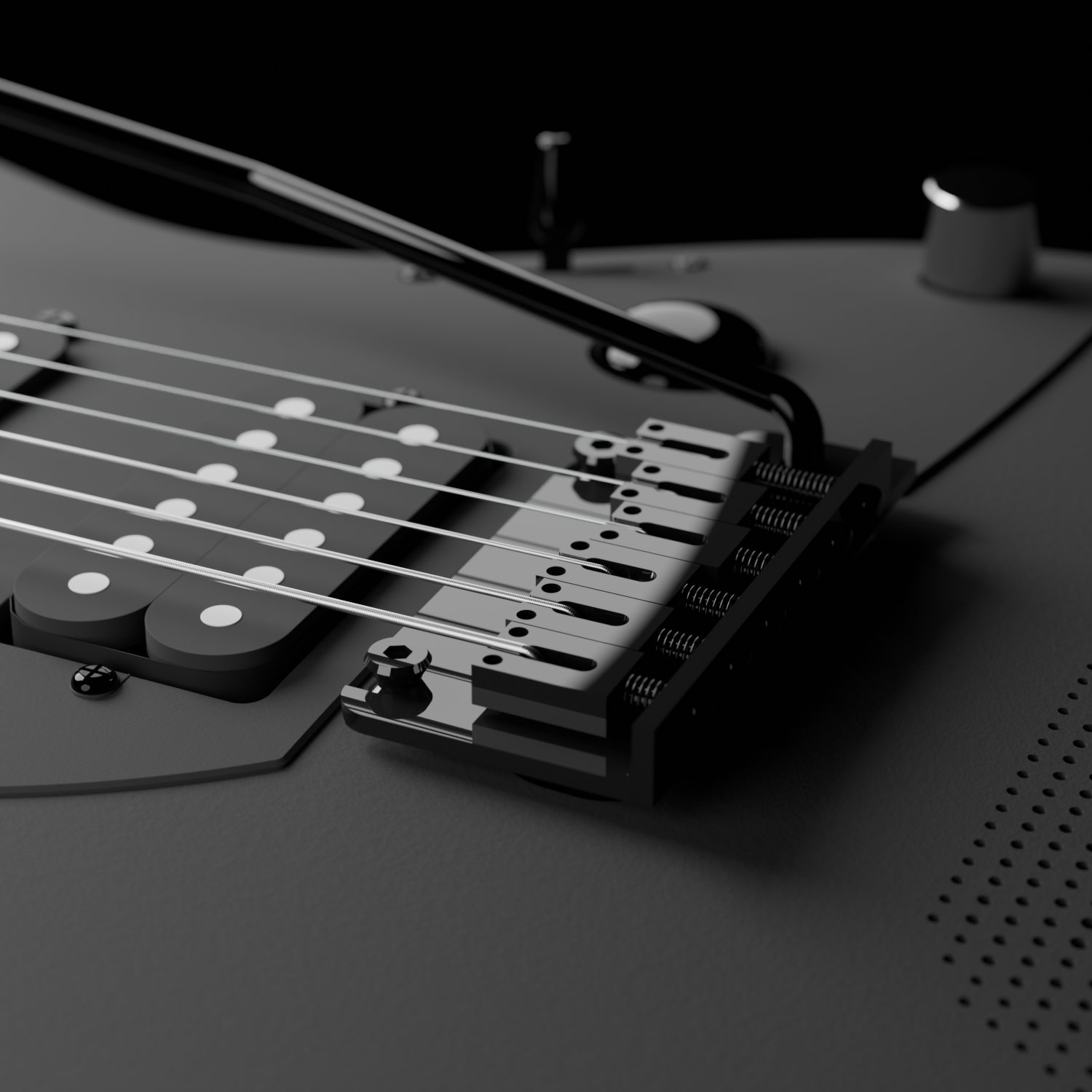 The modern 2-point tremolo system bridge on the Enya Inspire guitar.