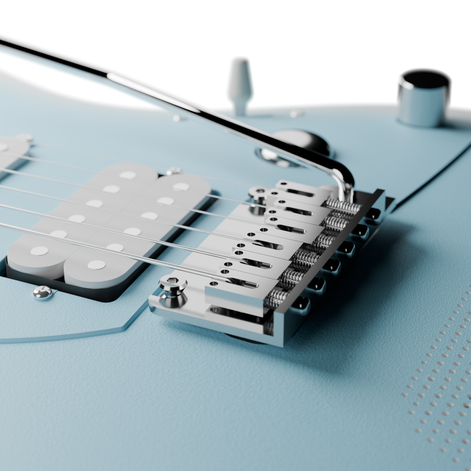 The modern 2-point tremolo system bridge on the Enya Inspire guitar.