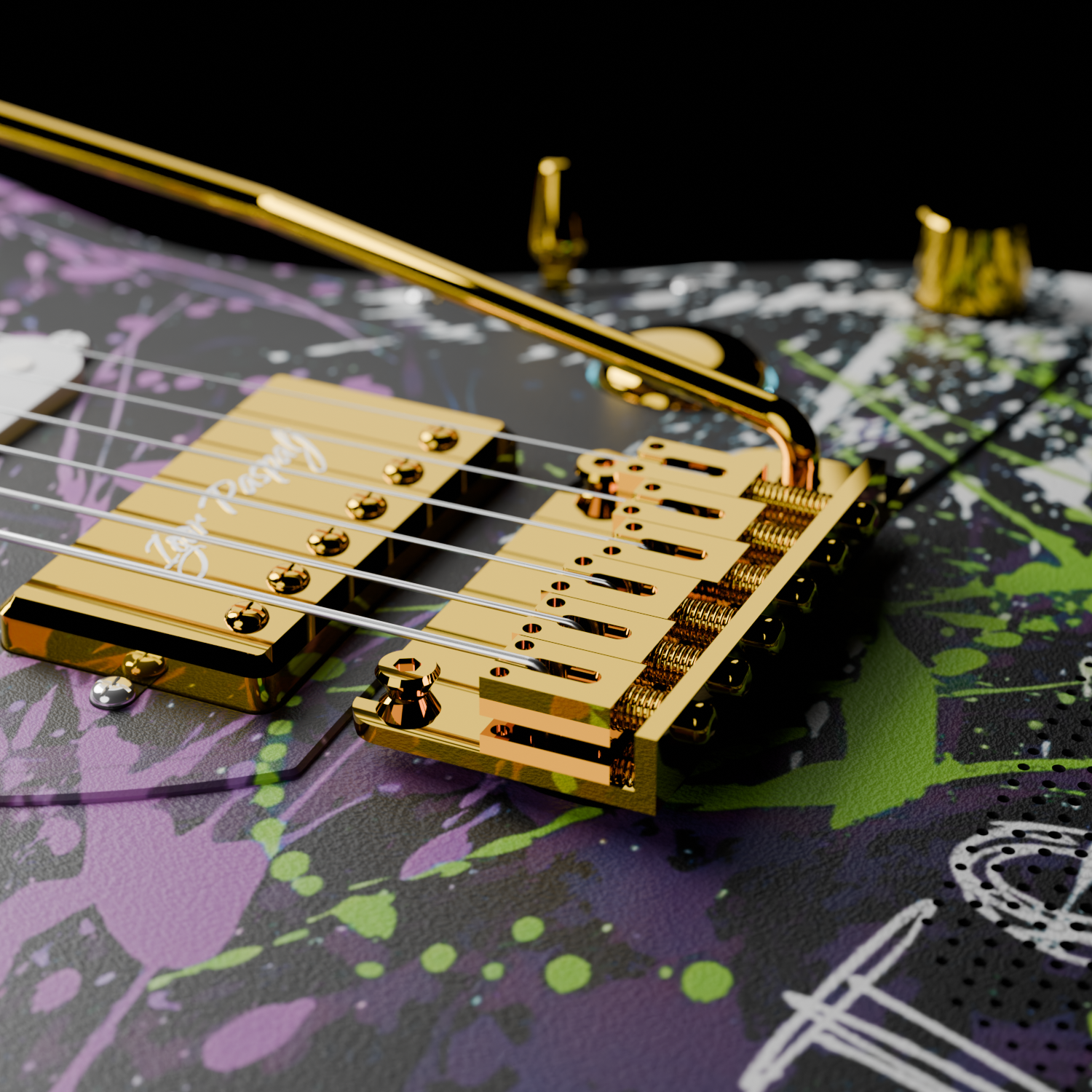 The modern 2-point tremolo system bridge on the Enya Inspire guitar.