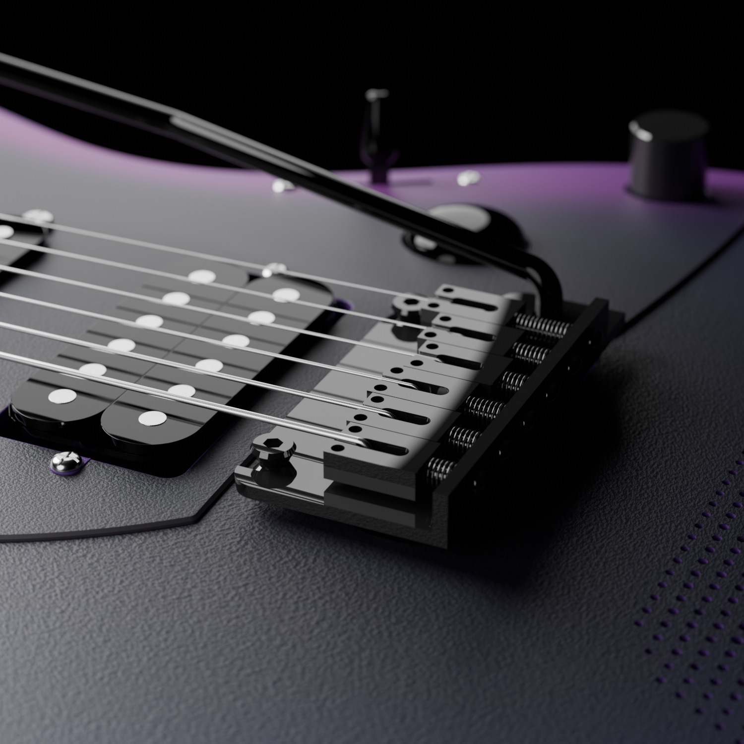 The modern 2-point tremolo system bridge on the Enya Inspire guitar.