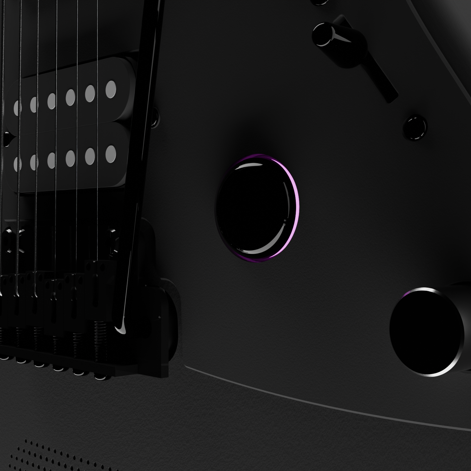The control knobs and pickguard on the Enya Inspire electric guitar.