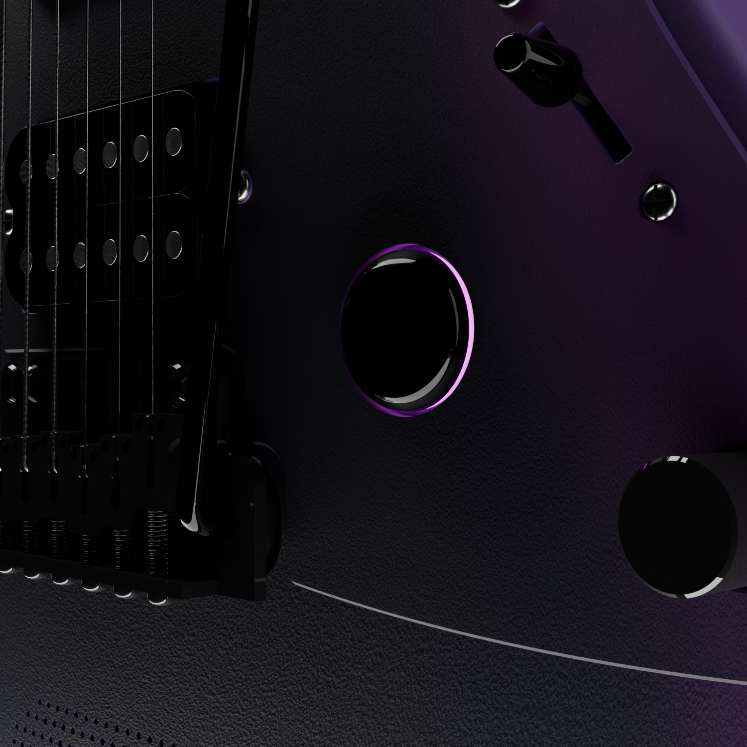 The control knobs and pickguard on the Enya Inspire electric guitar.