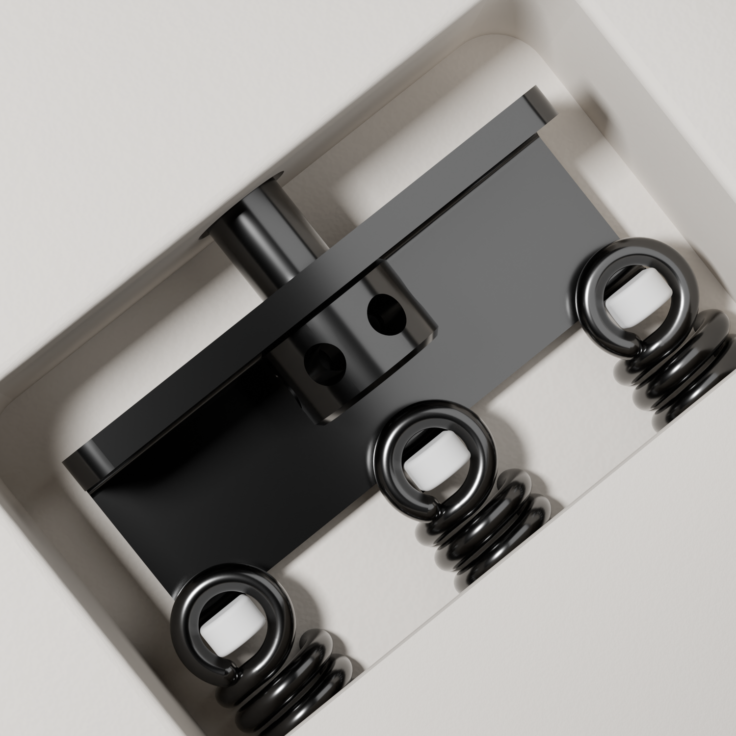 Back of the Enya Inspire body, showing the metal tremolo block with 3 springs.