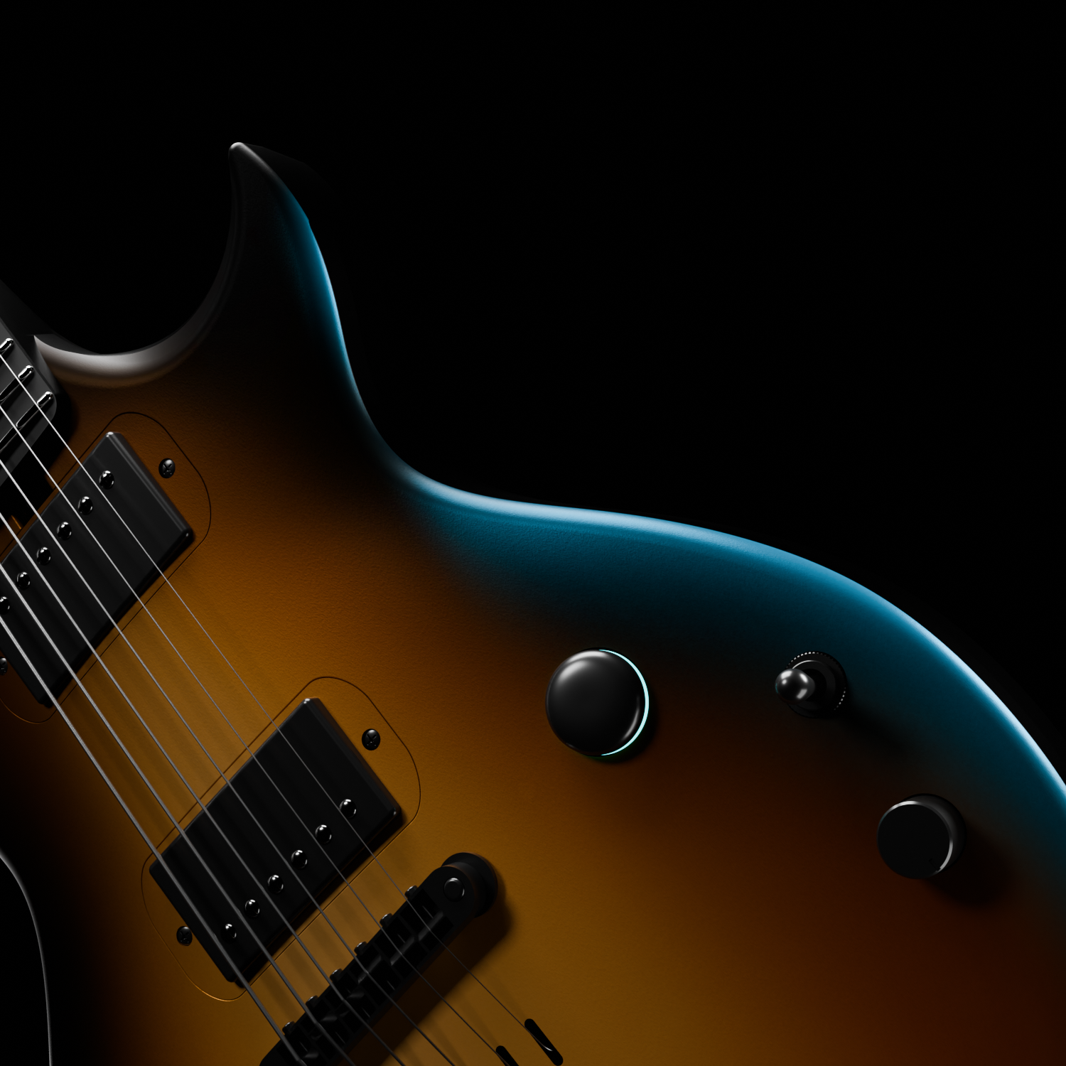 Close-up of Enya Sonic JT, there's a blue flare on the right side of sunburst color body.
