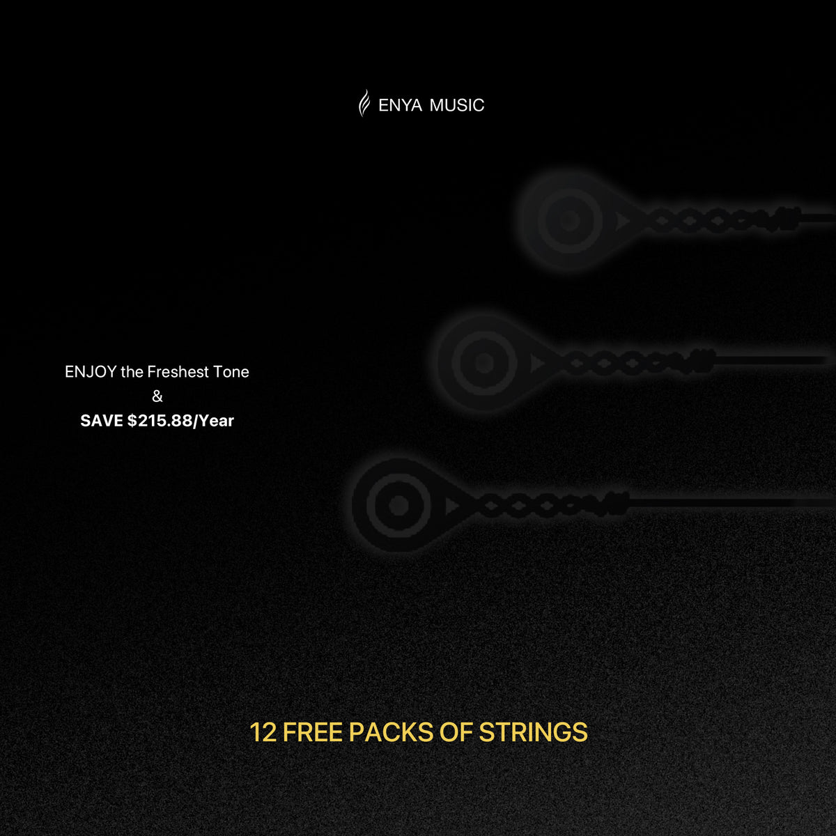 Promotional graphic for Enya Music with text and logo on a black background