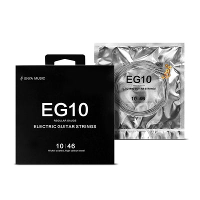 A pack of Enya Music electric guitar strings, model EG10, displayed alongside its packaging.