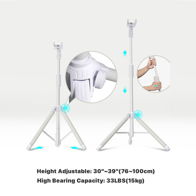 Adjustable stand with height and bearing capacity details on a white background