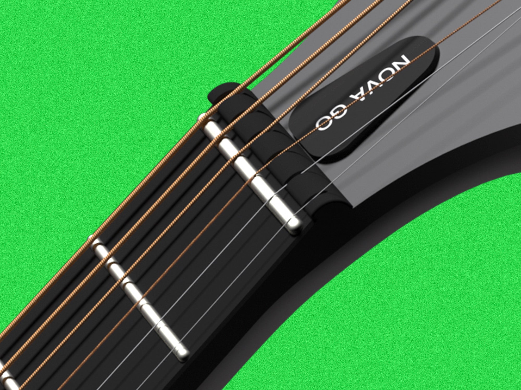 This pic shows the zero-fret design of the Nova Go, and the rounded end fret.