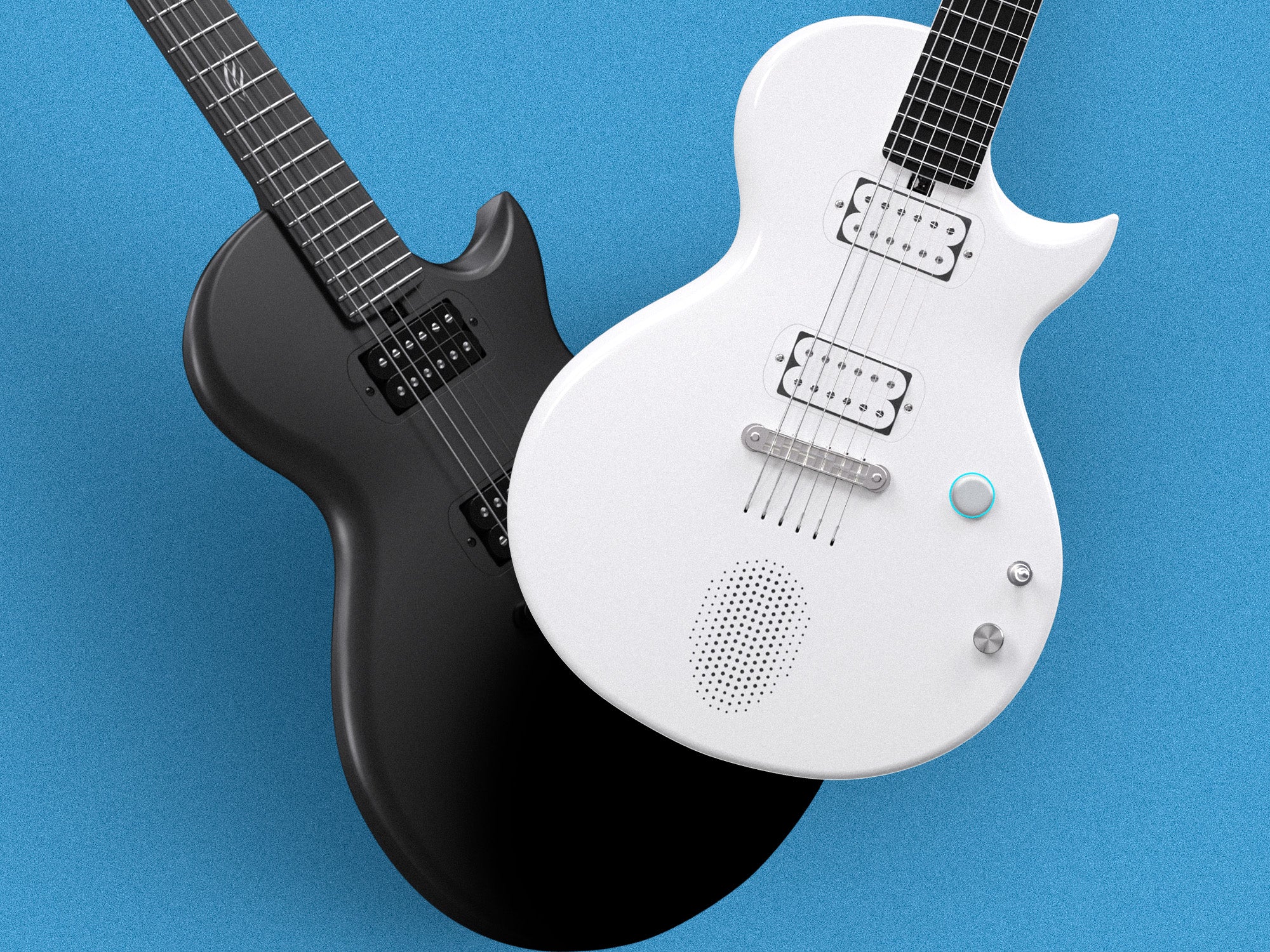 2 Enya Nova Go Sonic(carbon fiber electric guitar), black on the left and white one one the right.