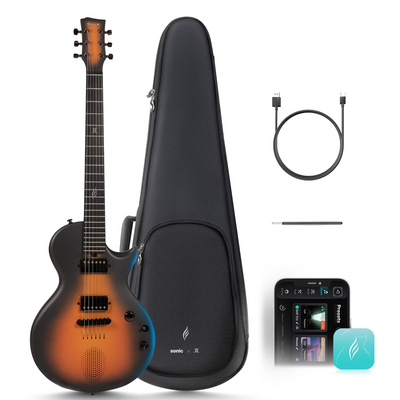 Enya Sonic JT with gig bag, charging cable, and truss rod wrench.