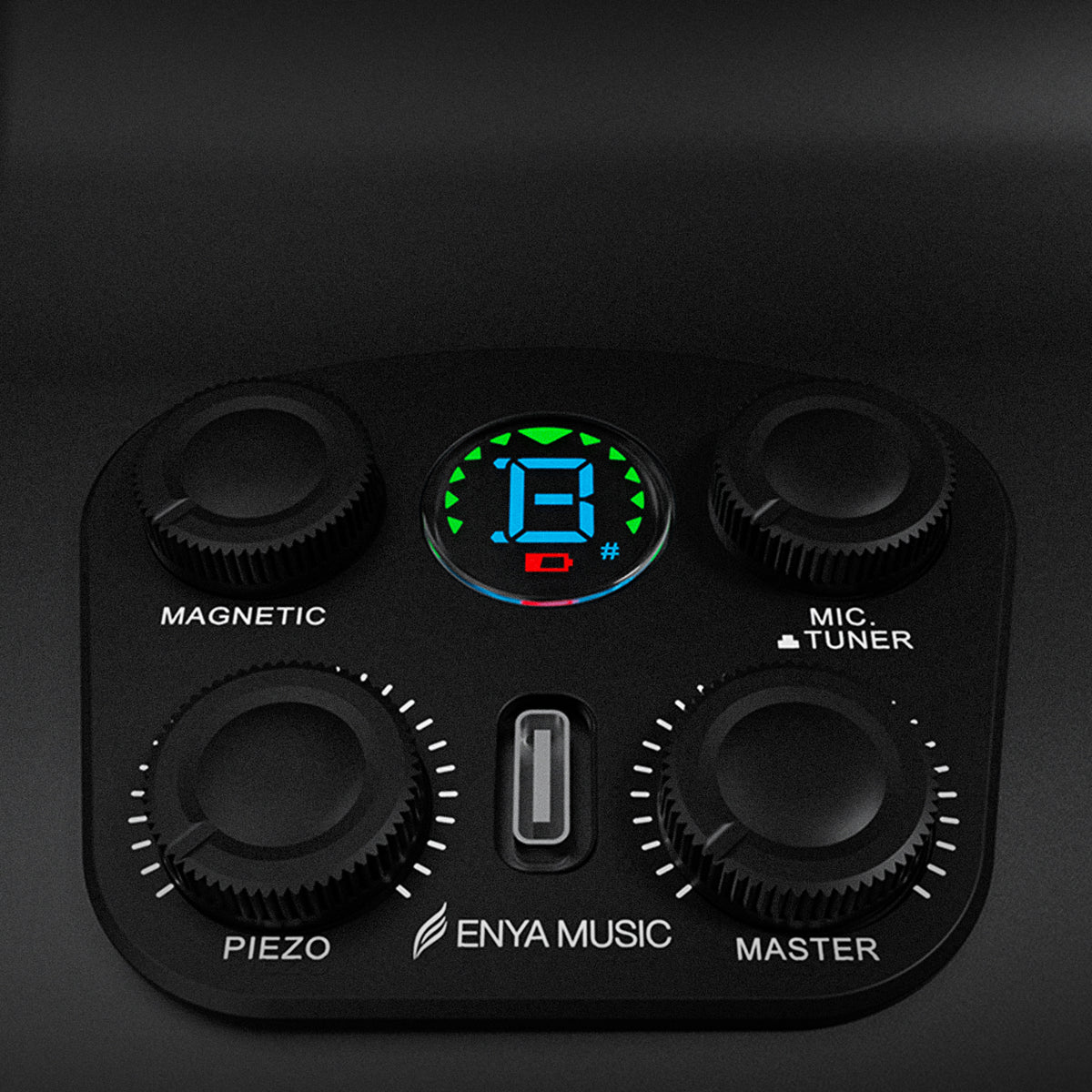 Black electronic device with control knobs and digital display on a dark background, featuring 'ENYA MUSIC' branding.