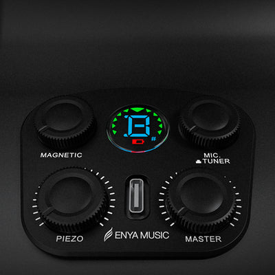 Black electronic device with control knobs and digital display on a dark background, featuring 'ENYA MUSIC' branding.
