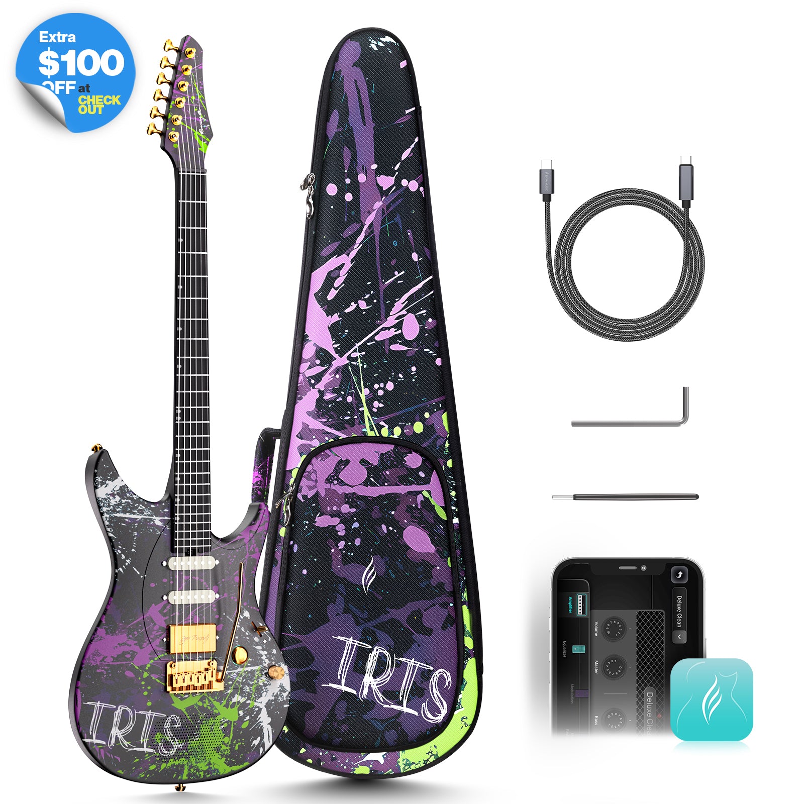 ギター Enya Inspire Black Enya Inspire: Carbon Fiber Super Strat Smart Guitar