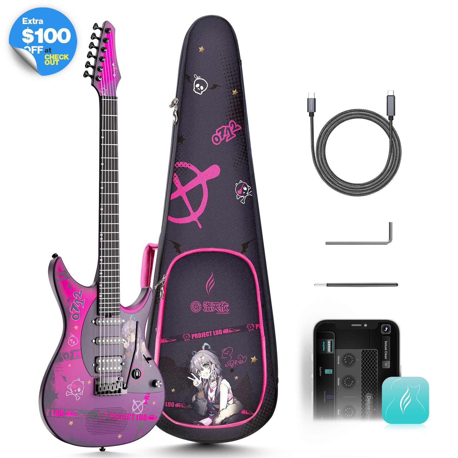 ギター Enya Inspire Black Enya Inspire: Carbon Fiber Super Strat Smart Guitar