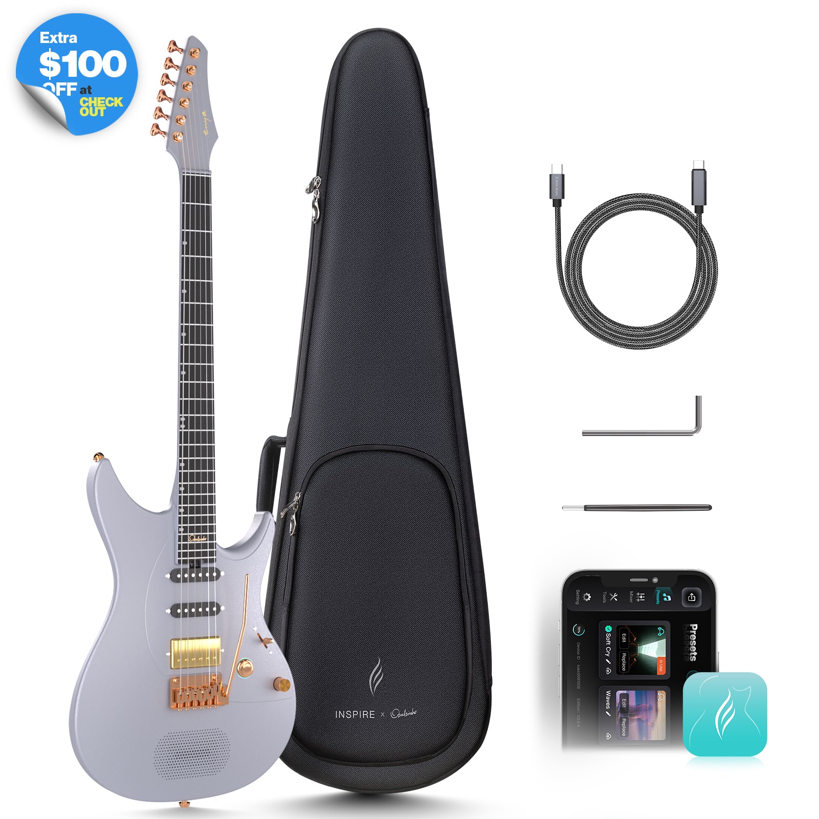 ギター Enya Inspire Black Enya Inspire: Carbon Fiber Super Strat Smart Guitar
