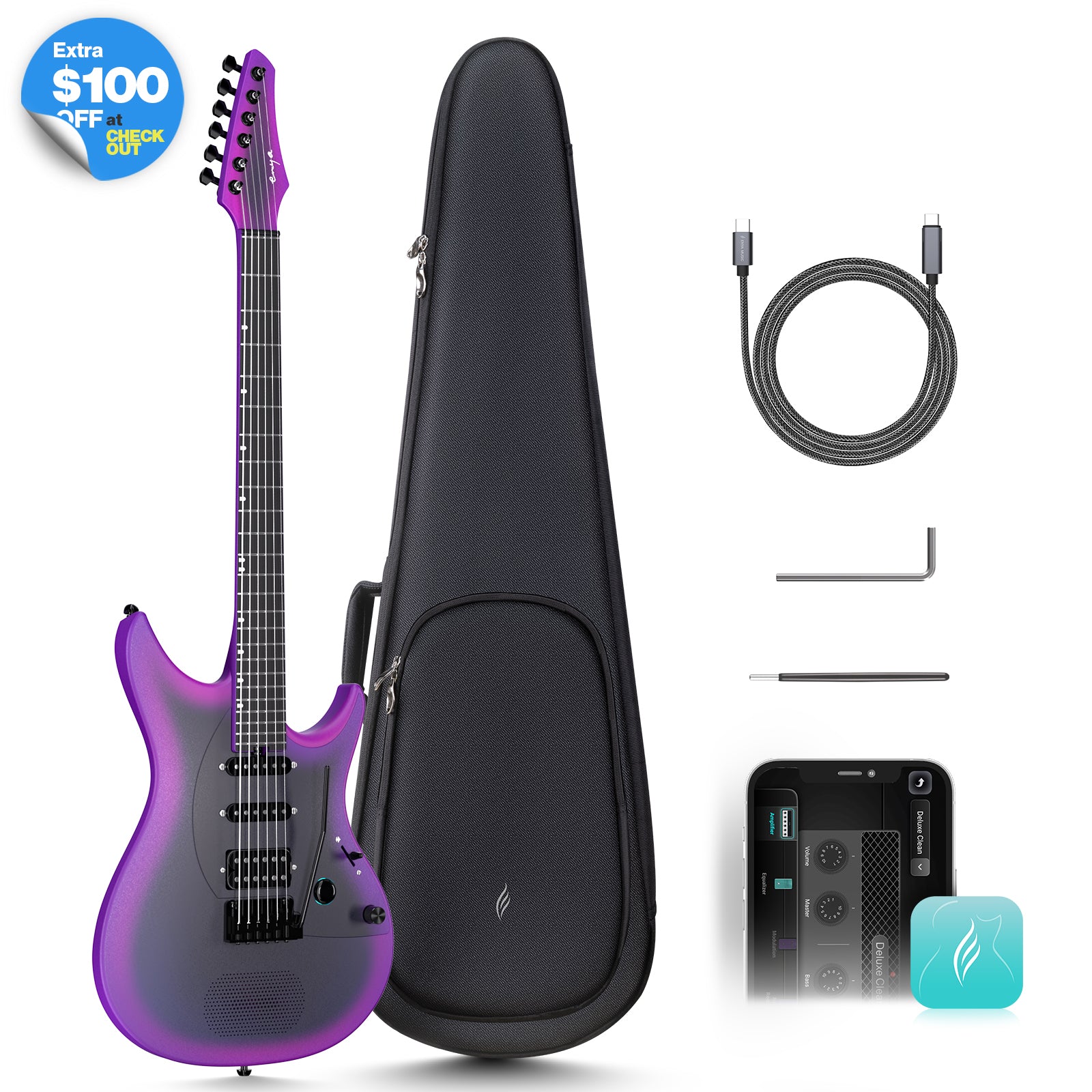 【美品】Enya Inspire +フットコントローラー Enya Inspire: Carbon Fiber Super Strat Smart Guitar