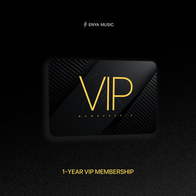 VIP membership card with gold text on a black background, featuring Enya Music logo.