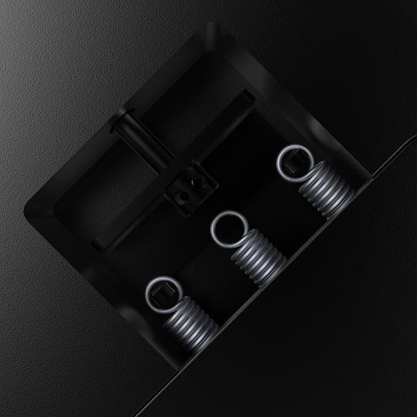 Black metal bracket with springs on a dark background
